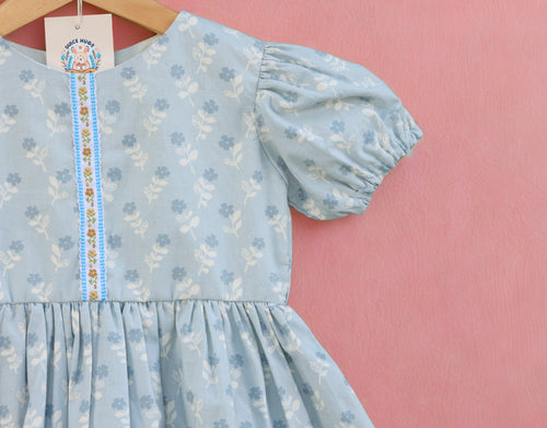 Blue and White Ditsy Floral Dress