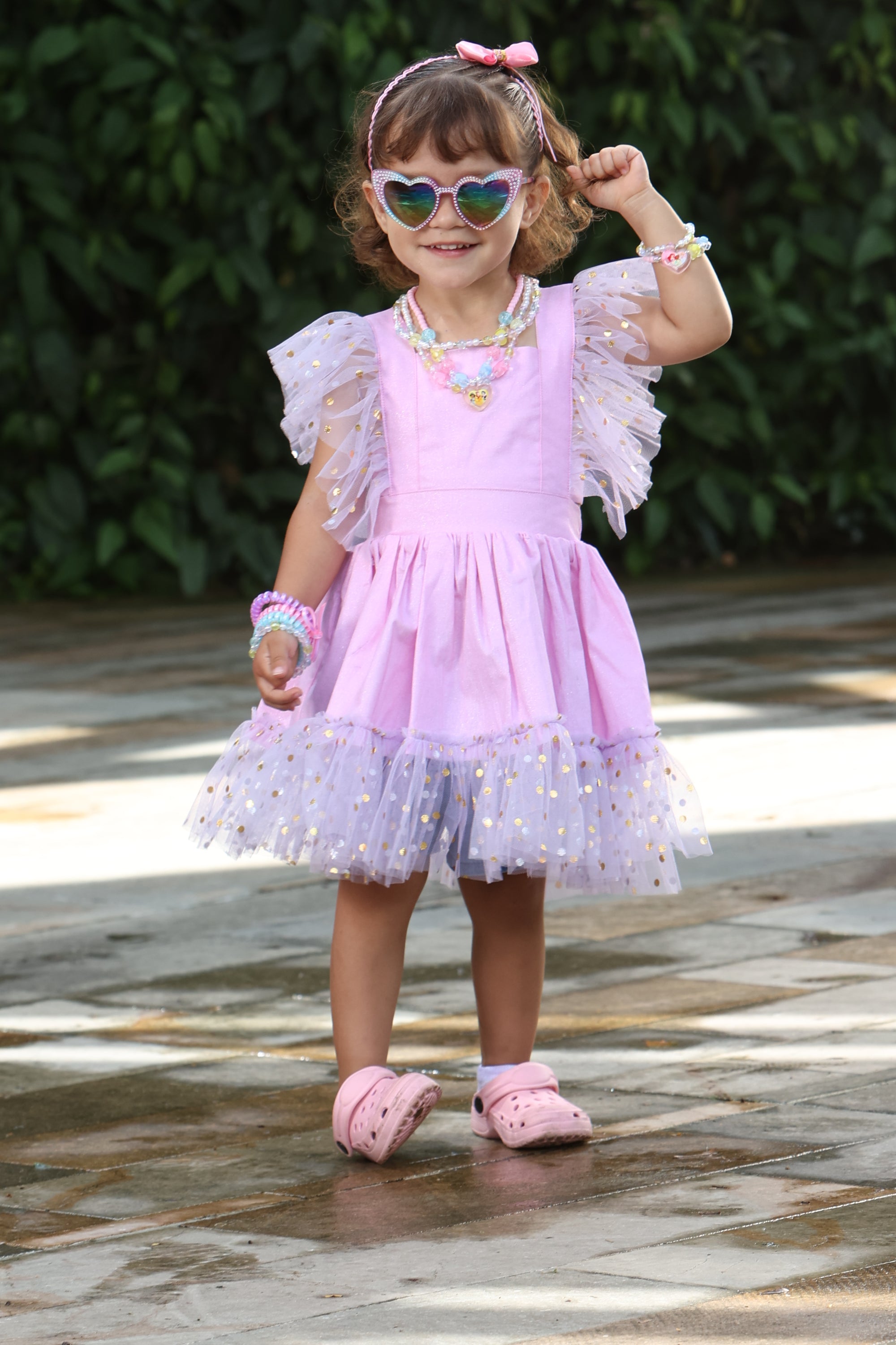 Pink Dress with Gold Polka-Dot Tulle